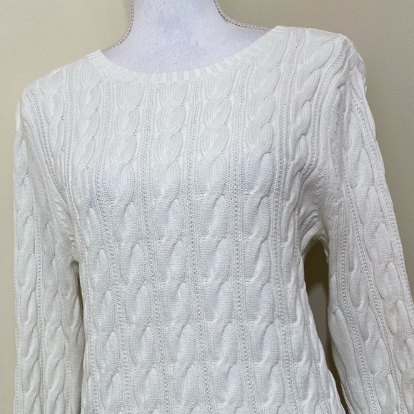 LAND’S END || Woman’s Cable white pull over sweater size Large - Picture 5 of 7